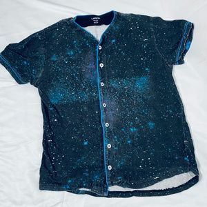 Men’s Jersey Style| Galaxy Print| Short Sleeve Button up